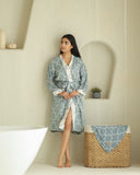 Quatrefoil Jacquard Bamboo Bathrobes | Ocean