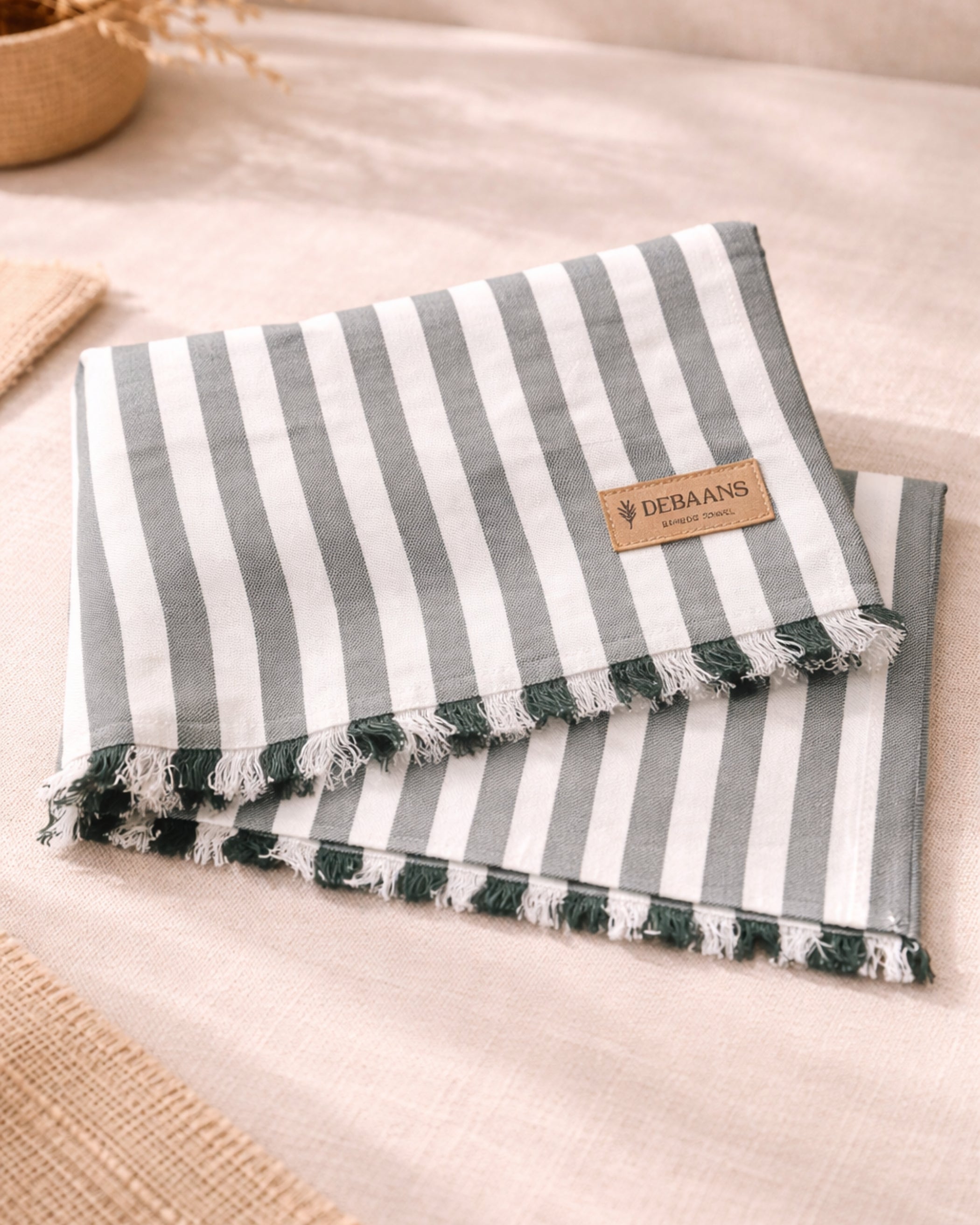 Forest green stripe bamboo ultralight bath towel