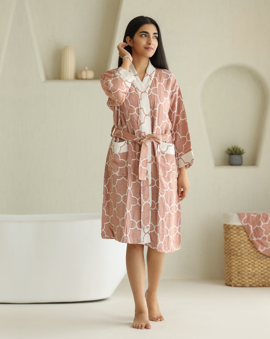 Quatrefoil Jacquard Bamboo Bathrobes | Rust