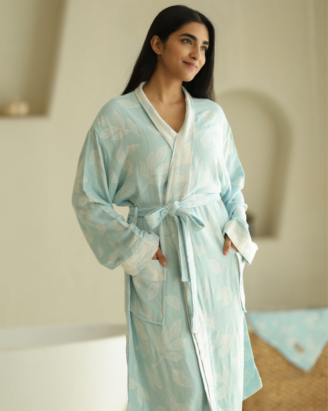 Botanica Jacquard Bamboo Bathrobes | Sky Blue