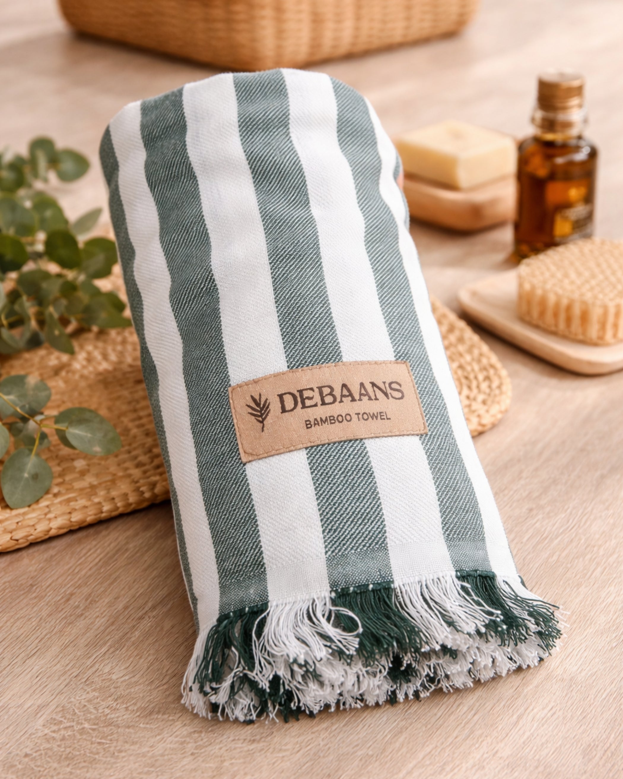 Forest green stripe bamboo ultralight bath towel