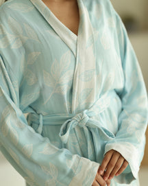 Botanica Jacquard Bamboo Bathrobes | Sky Blue