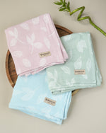 Pink, sky blue, green