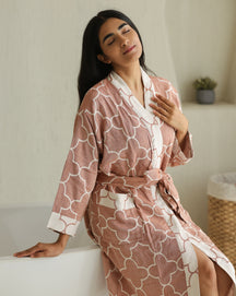 Quatrefoil Jacquard Bamboo Bathrobes | Rust