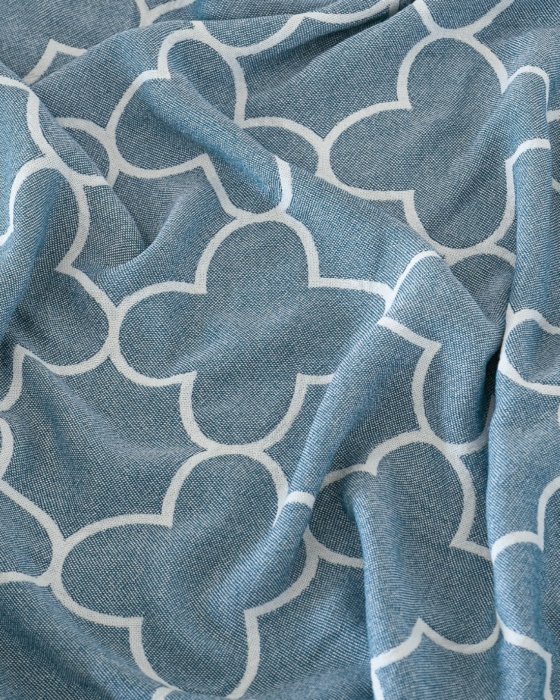 Set of 2 Hand Towels + 1 Bath Towel | Quatrefoil Jacquard | Ocean