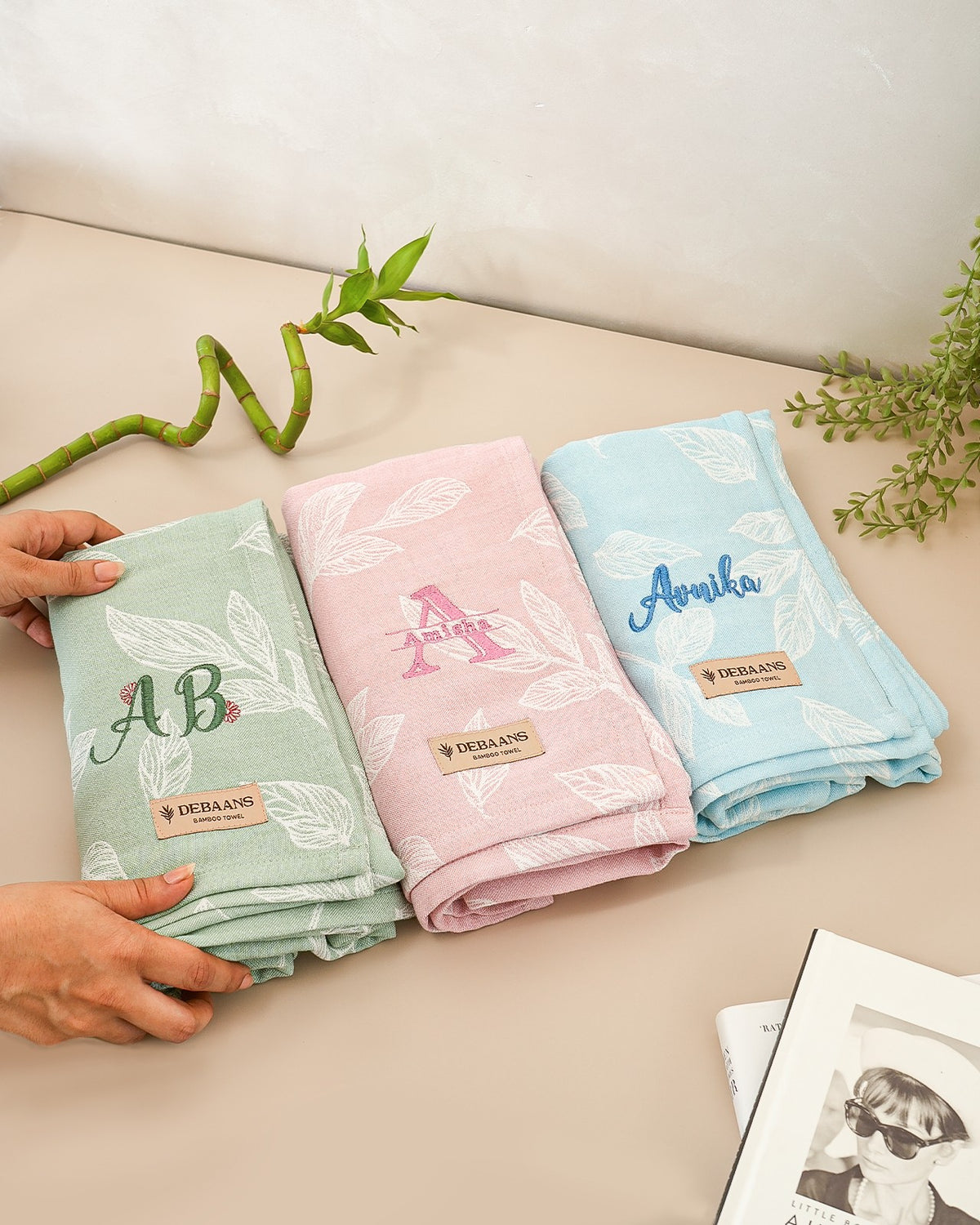 Set of 2 Hand Towels + 1 Bath Towel | Botanica Jacquard | Sky Blue