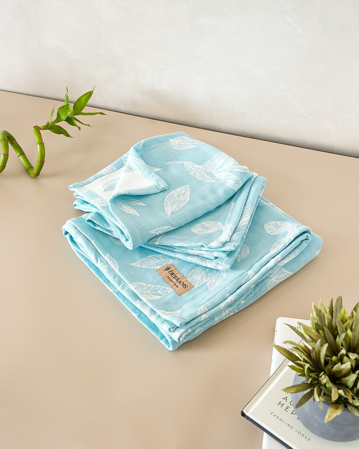 Set of 2 Hand Towels + 1 Bath Towel | Botanica Jacquard | Sky Blue