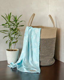 Set of 2 Hand Towels + 1 Bath Towel | Botanica Jacquard | Sky Blue
