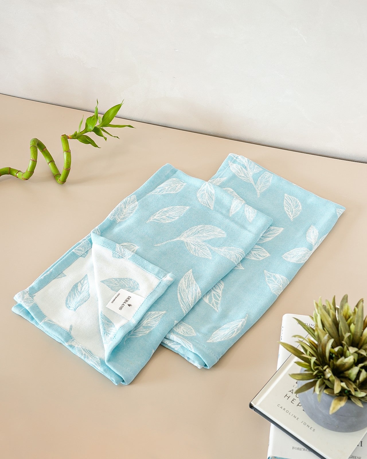 Set of 2 Hand Towels + 1 Bath Towel | Botanica Jacquard  | Sky Blue