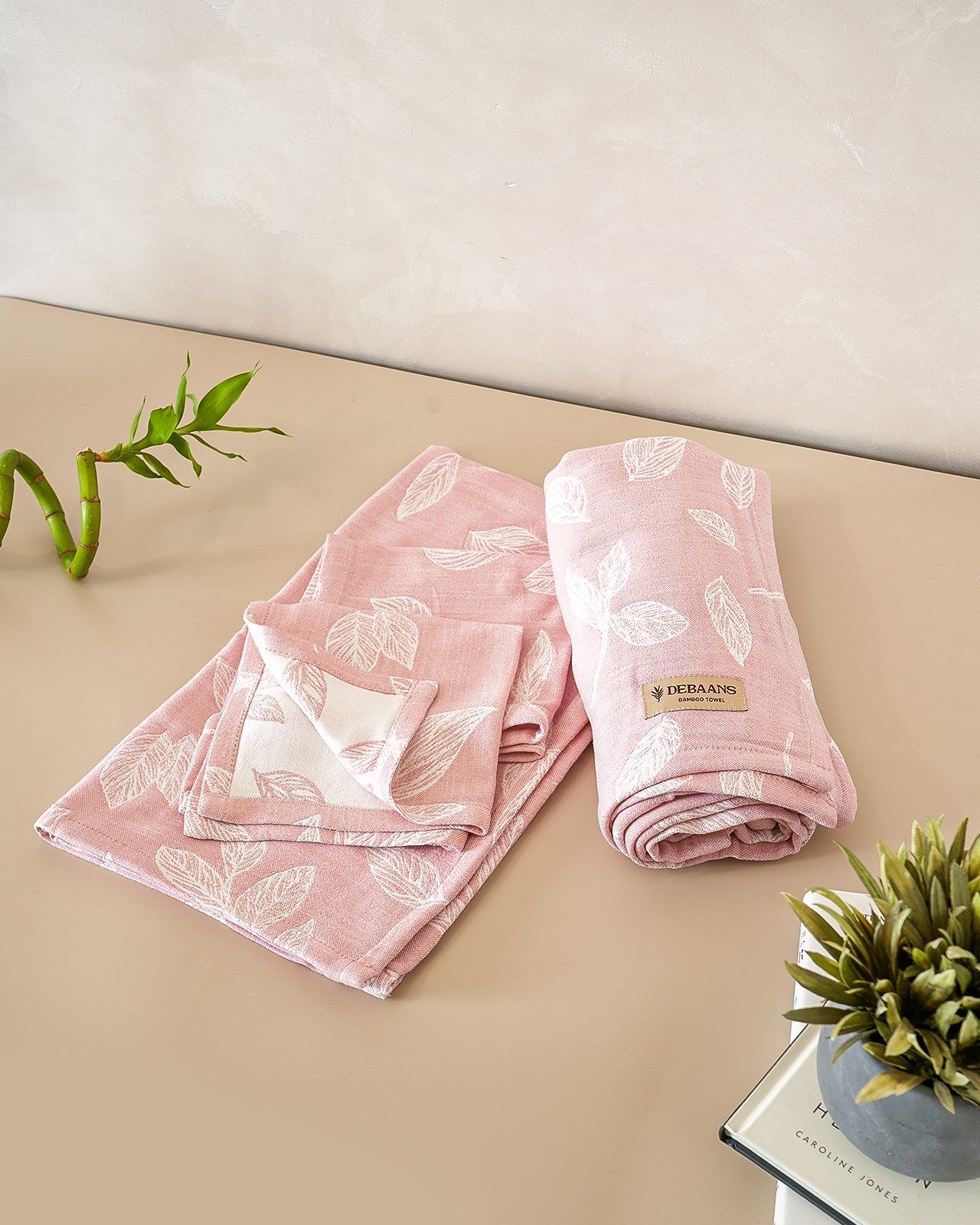 Botanica Jacquard Towel Set of 4 | 1 Bath + 1 Hand + 2 Face Towels | Pink