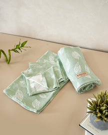 Botanica Jacquard Towel Set of 4 | 1 Bath + 1 Hand + 2 Face Towels | Green
