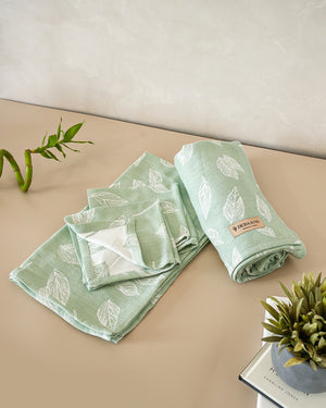 Botanica Jacquard Towel Set of 4 | 1 Bath + 1 Hand + 2 Face Towels | Green