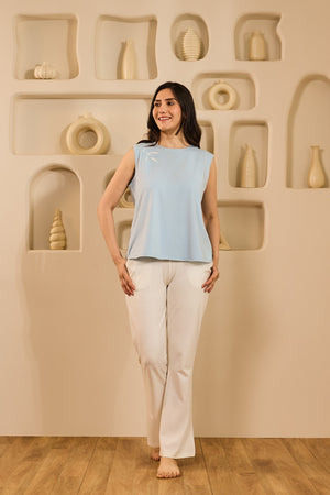 Elin Sleeveless Lounge Set – Sky blue & White