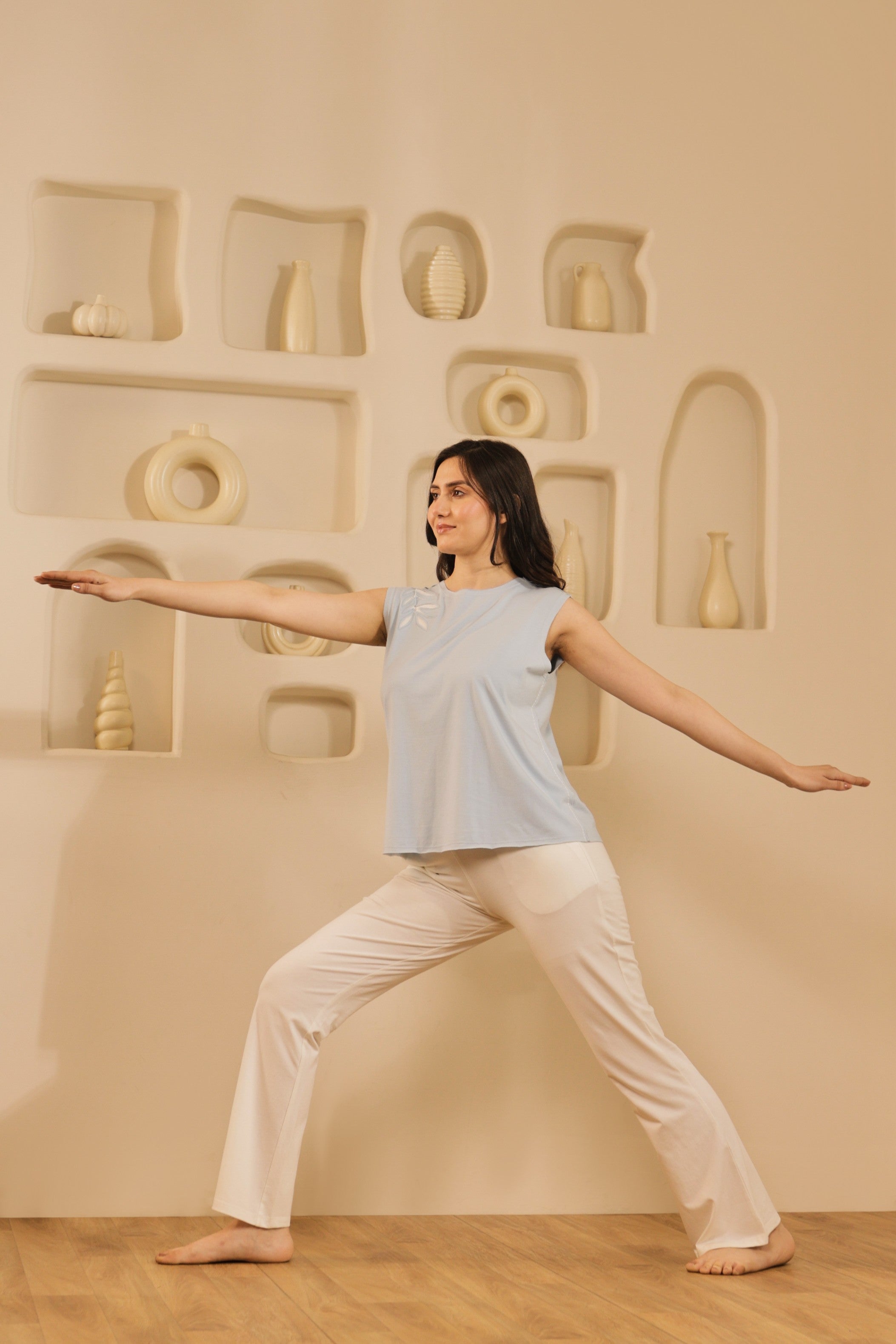 Elin Sleeveless Lounge Set – Sky blue & White