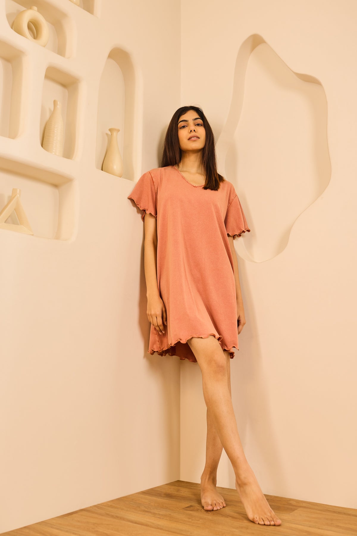 Ginny Relaxed Fit Knee-Length Nightdress - Rust