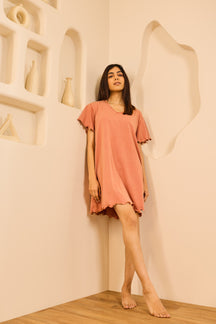 Ginny Relaxed Fit Knee-Length Nightdress - Rust