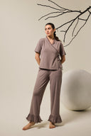 Grace Organza Frill Wrap Top Lounge Set - Steel Gray