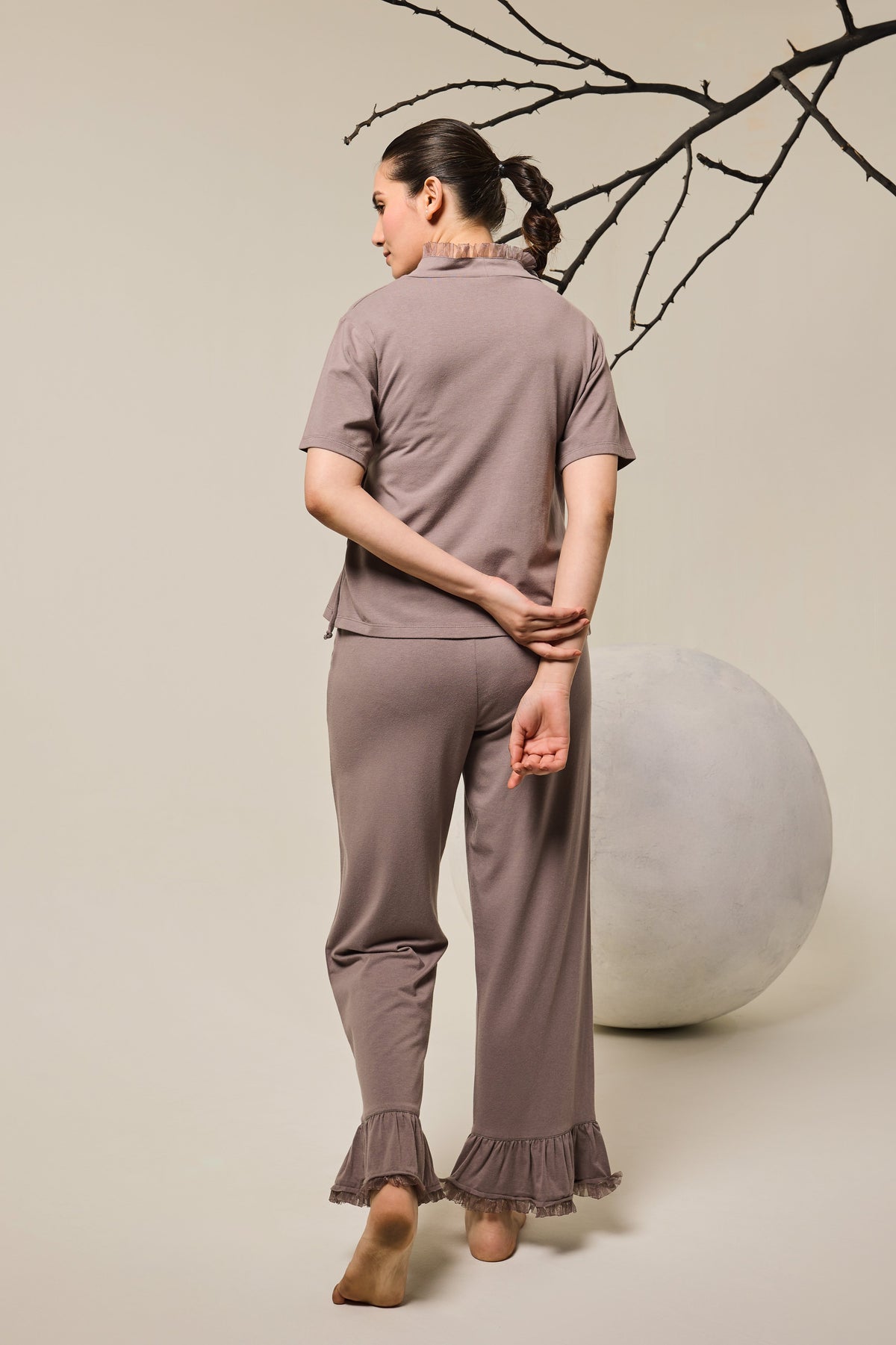 Grace Organza Frill Wrap Top Lounge Set - Steel Gray