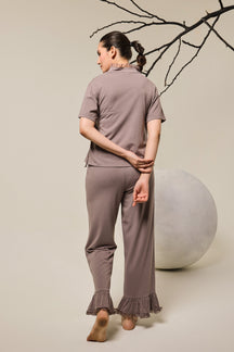 Grace Organza Frill Wrap Top Lounge Set - Steel Gray