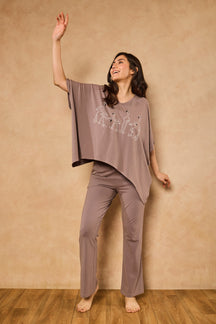 Irena Flamingo Kaftan Lounge Set ‚ Steel Gray