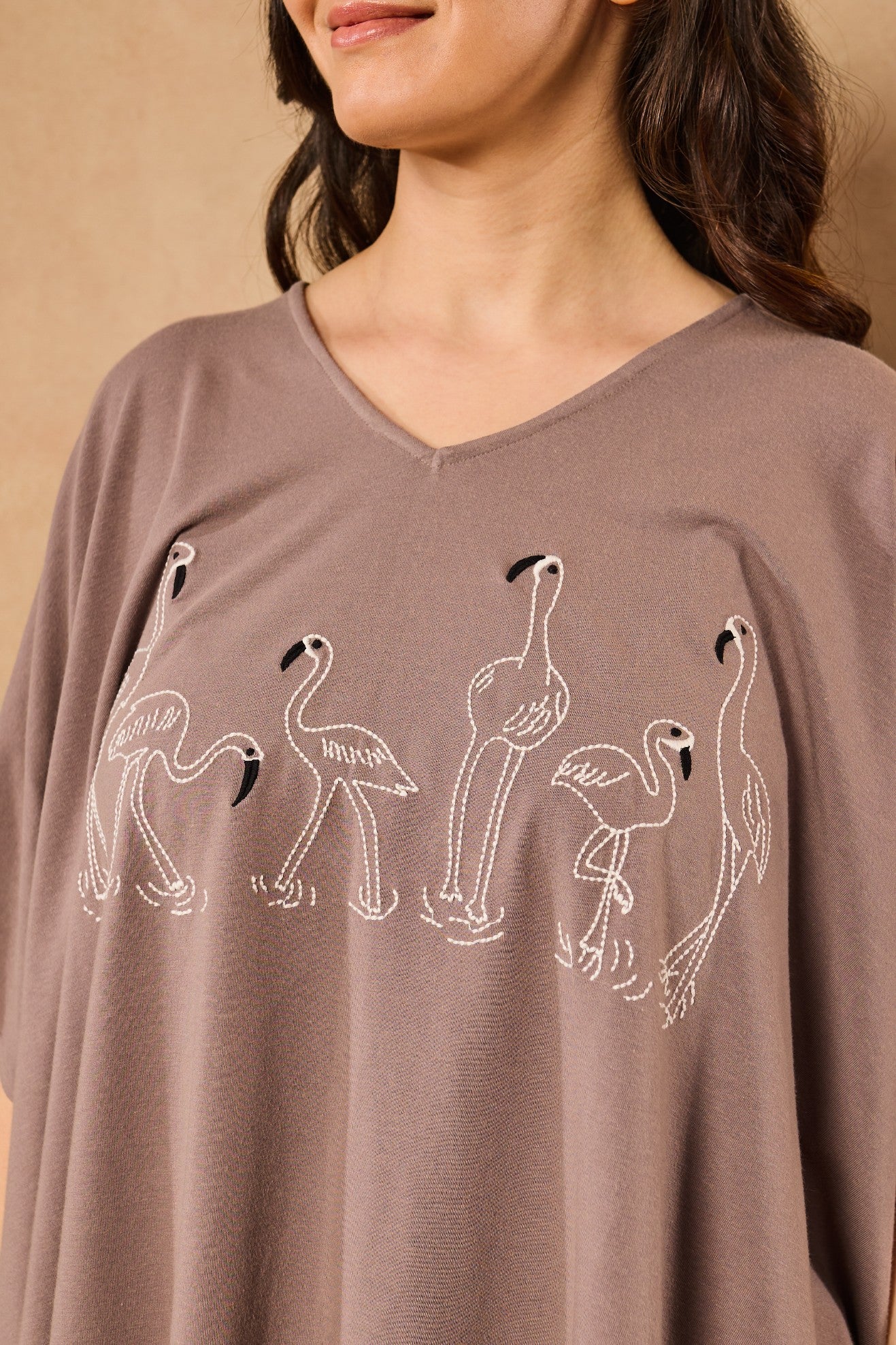 Irena Flamingo Kaftan Lounge Set – Steel Gray