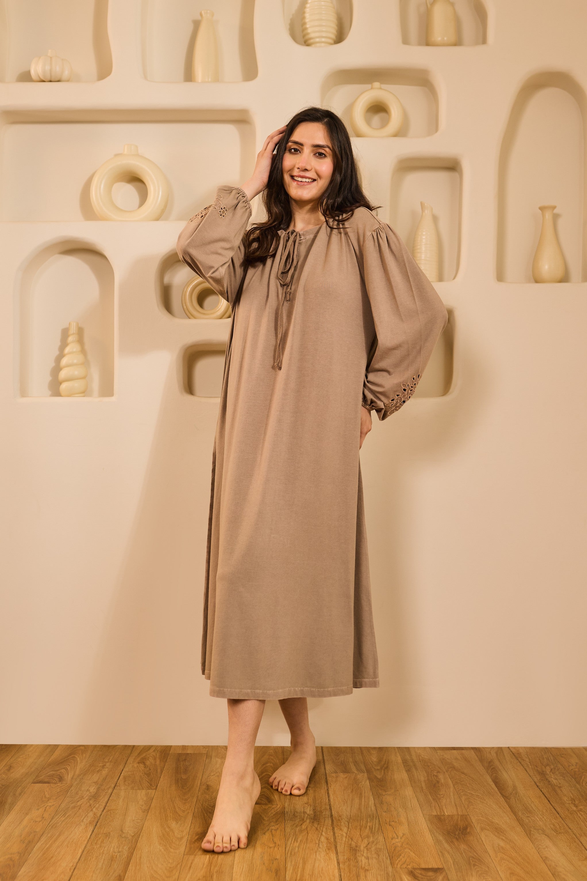 Nora Relaxed Fit Nightdress - Beige