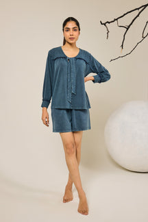 Bella Front Knot Shorts Set - Teal