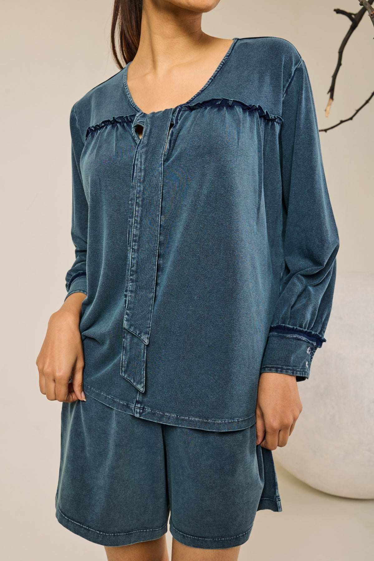 Bella Front Knot Shorts Set - Teal