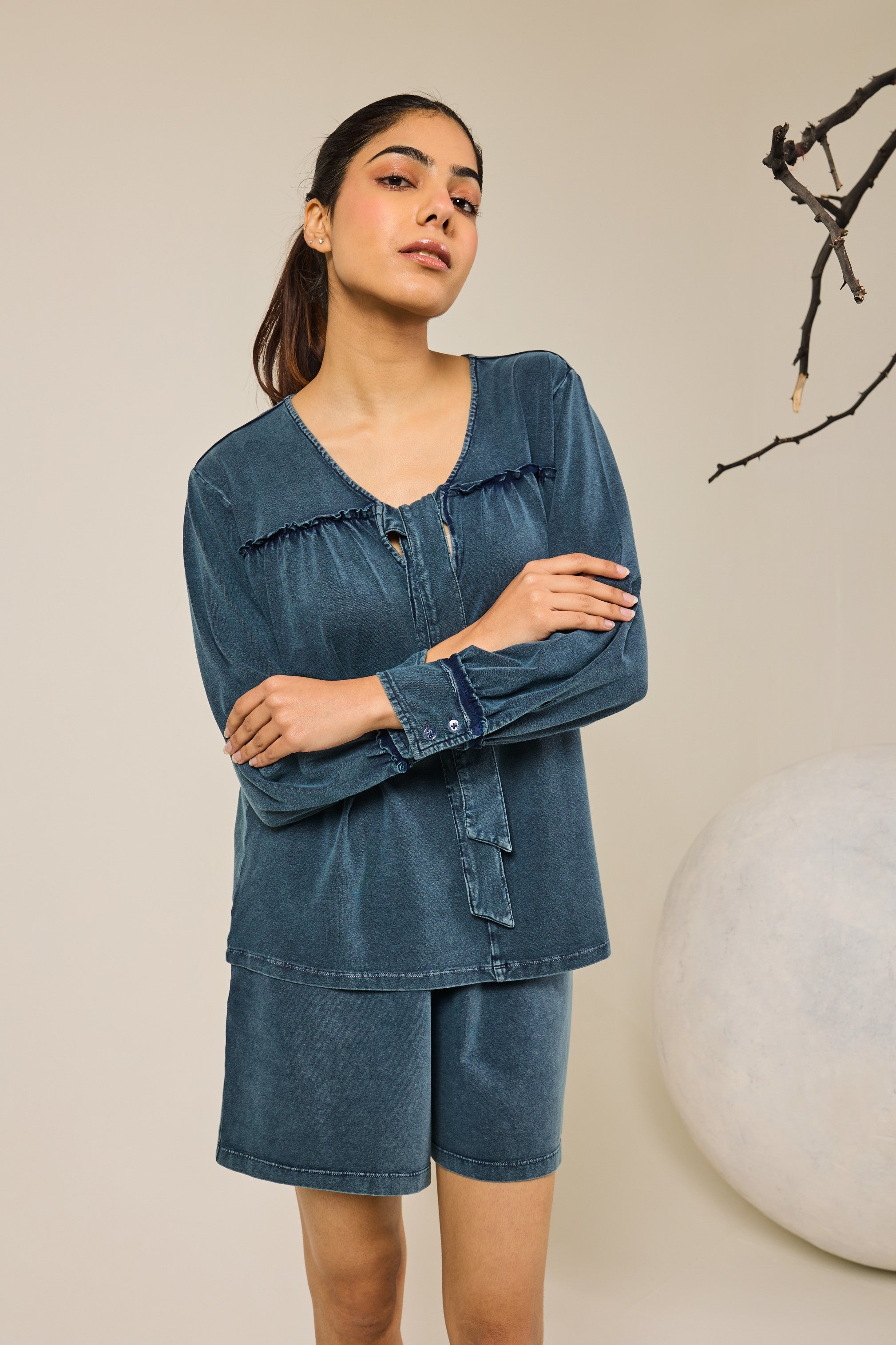 Bella Front Knot Shorts Set – Teal