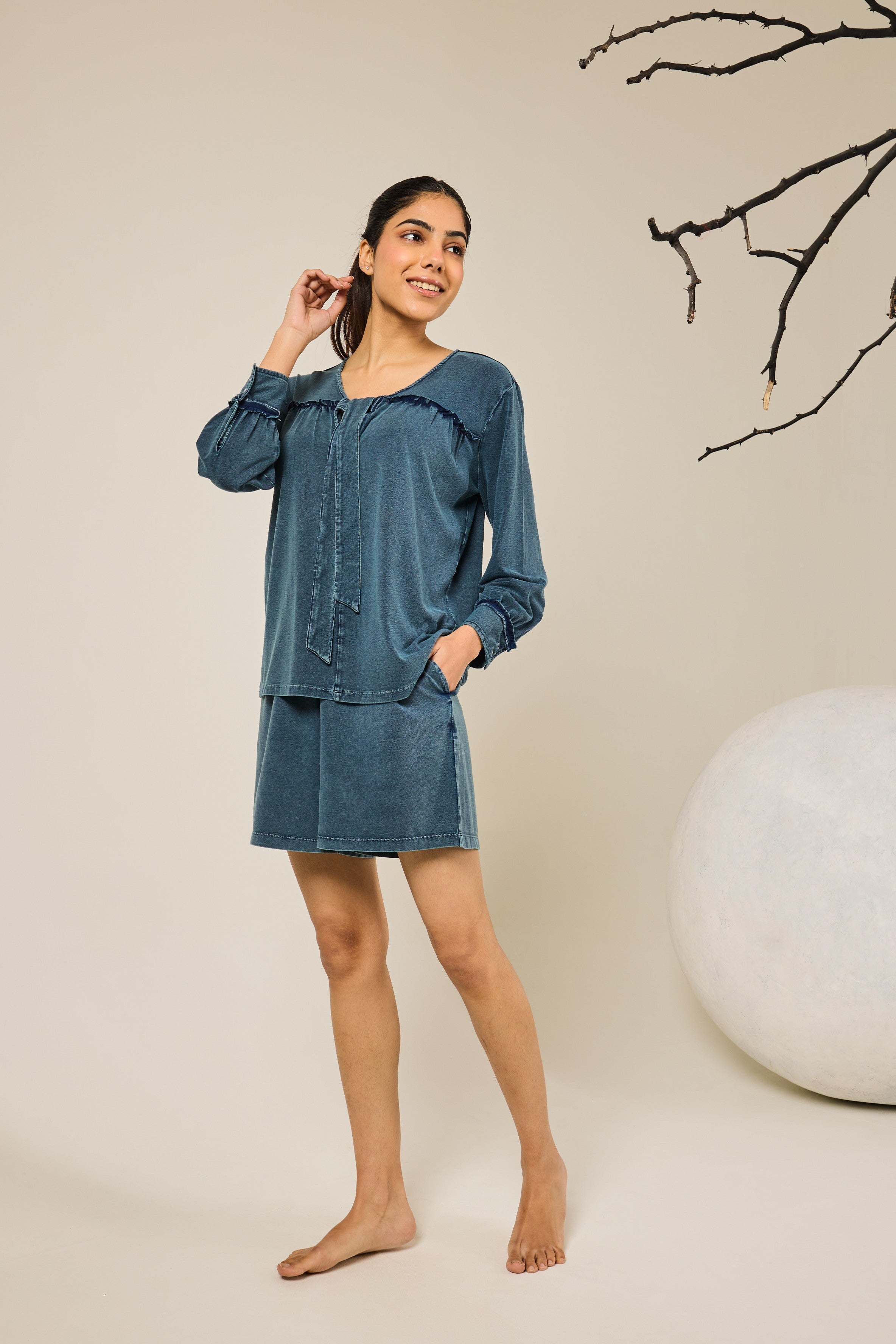 Bella Front Knot Shorts Set – Teal