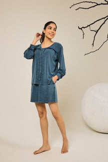 Bella Front Knot Shorts Set - Teal
