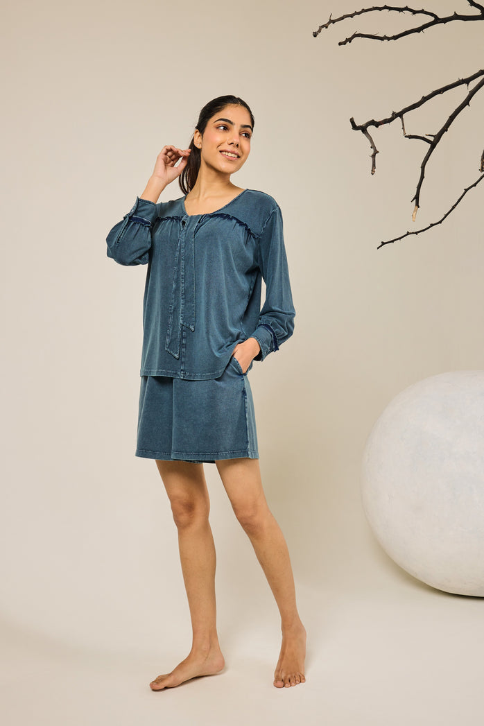 Bella Front Knot Shorts Set - Teal
