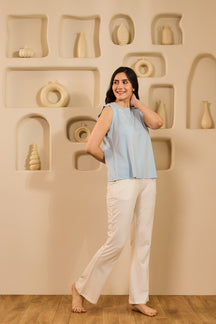 Elin Sleeveless Lounge Set - Sky blue & White