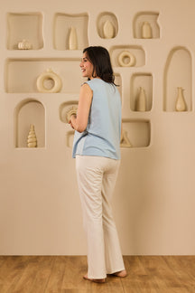 Elin Sleeveless Lounge Set - Sky blue & White