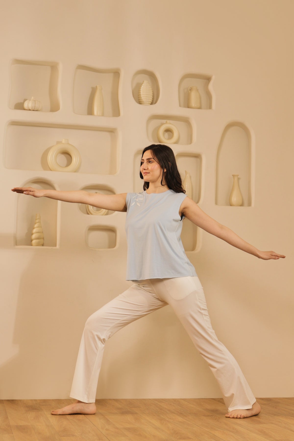 Elin Sleeveless Lounge Set - Sky blue & White