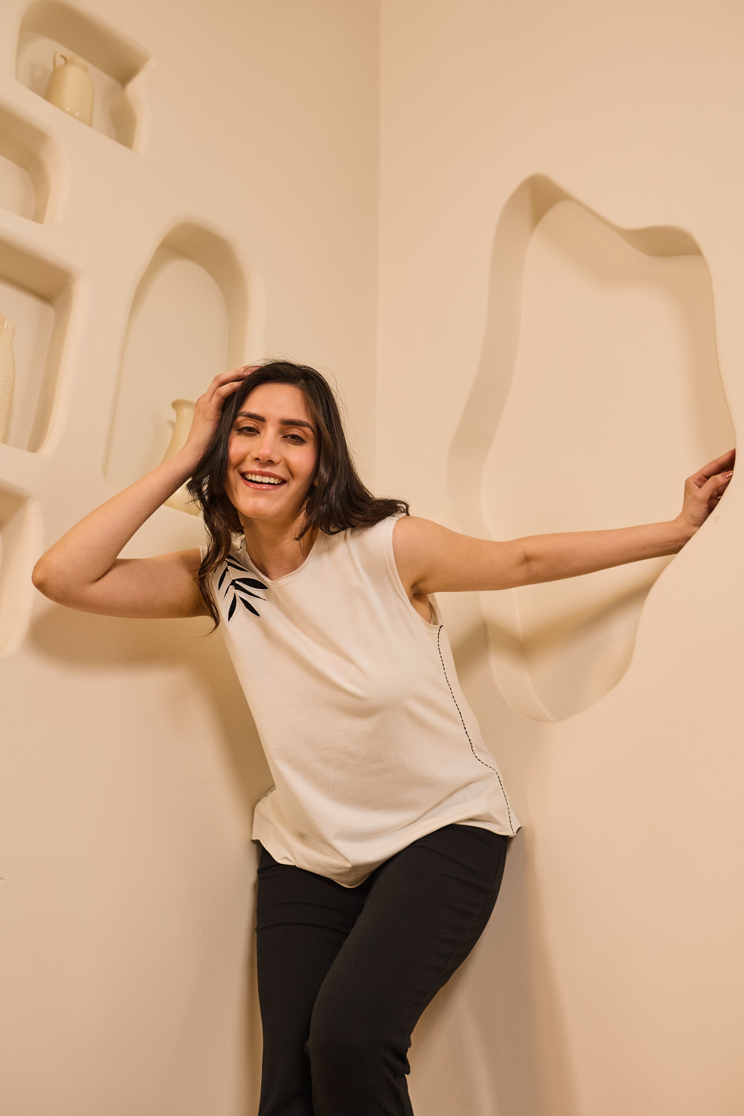 Elin Sleeveless Lounge Set - Black & White