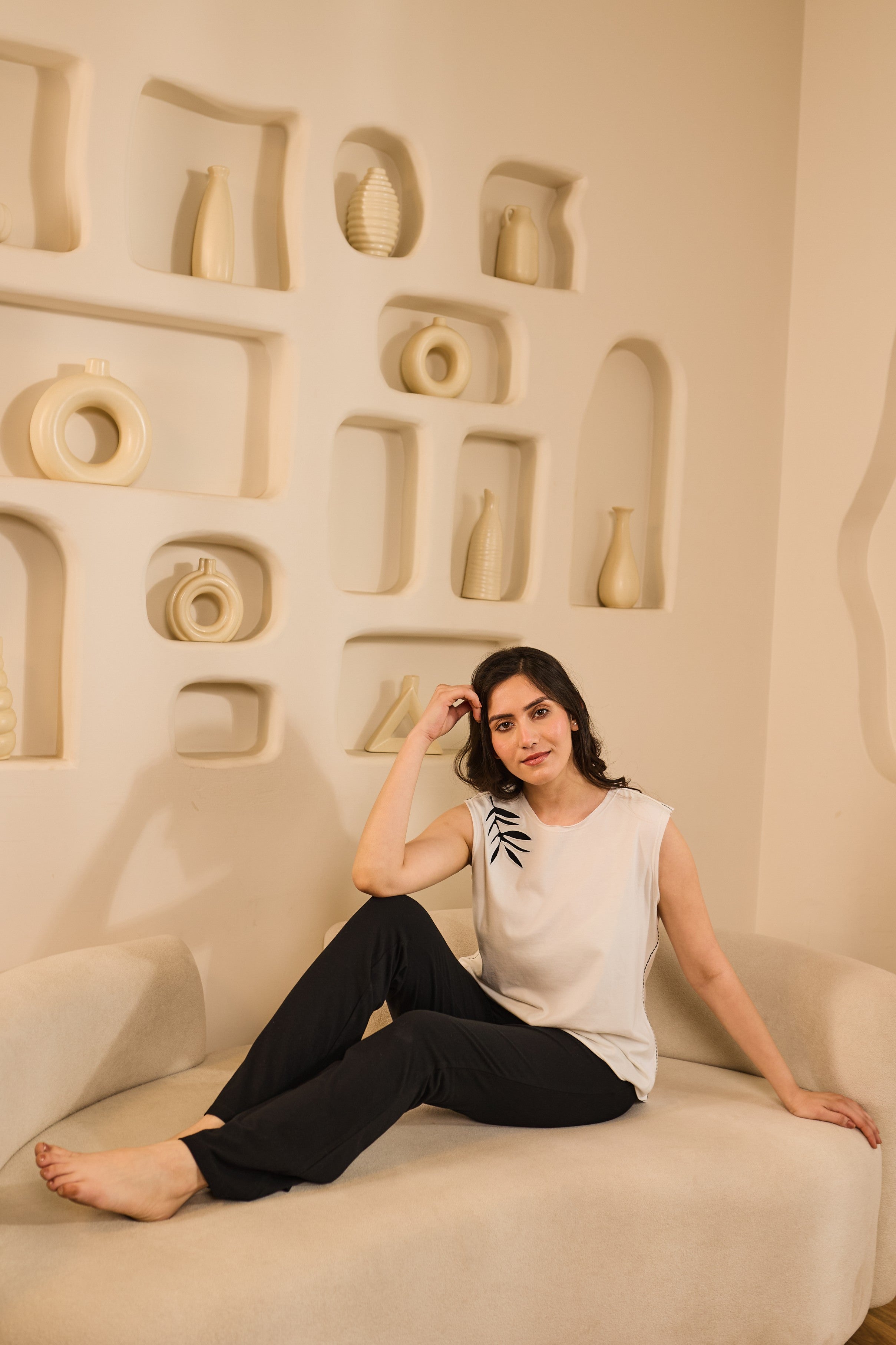 Elin Sleeveless Lounge Set - Black & White