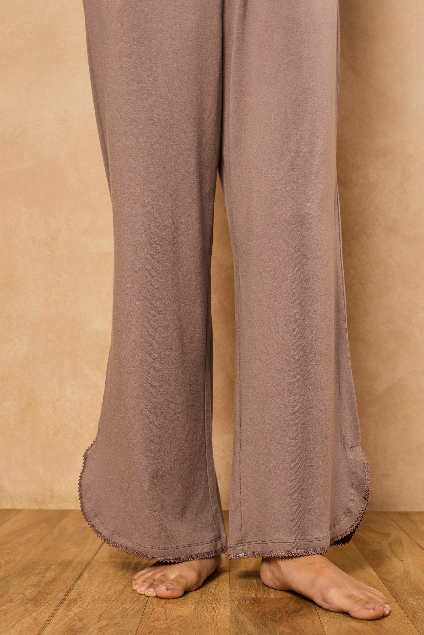 Emma Organza Trim Crop Top Lounge Set – Steel Gray