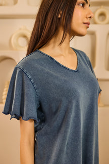 Ginny Relaxed Fit Knee-Length Nightdress - Denim Blue