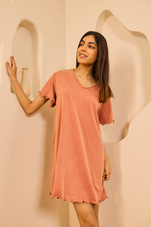 Ginny Relaxed Fit Knee-Length Nightdress - Rust