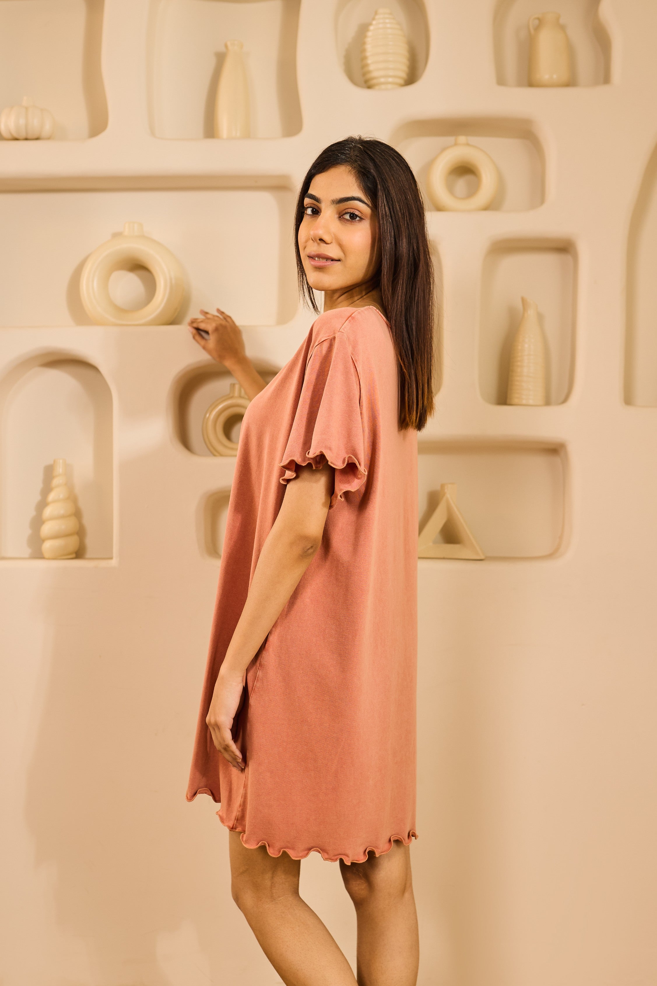 Ginny Relaxed Fit Knee-Length Nightdress - Rust