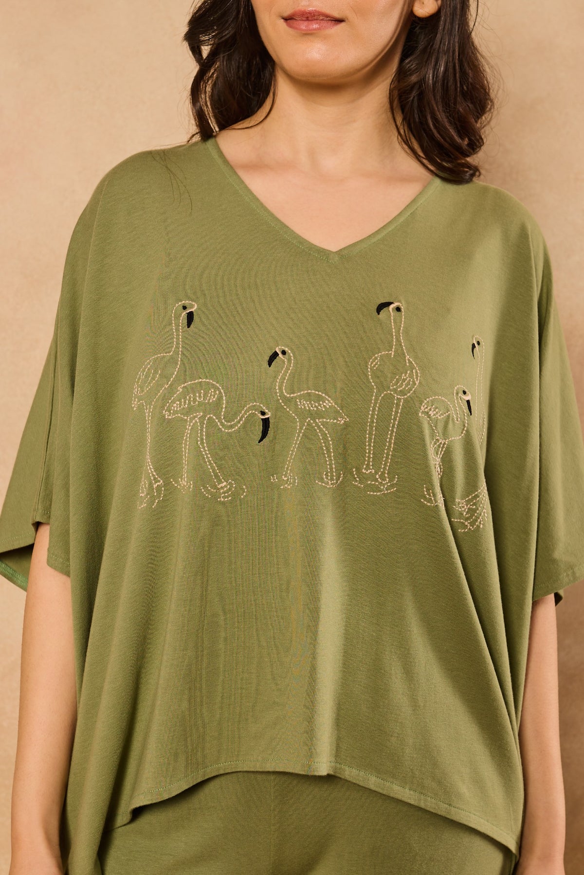 Irena Flamingo Kaftan Lounge Set - Olive