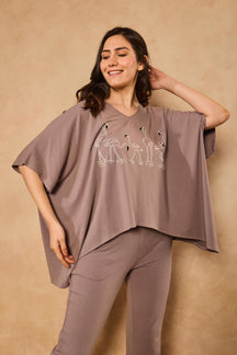 Irena Flamingo Kaftan Lounge Set ‚ Steel Gray