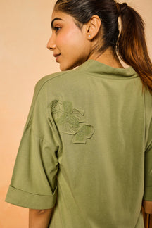 Mila V neck shorts set - Olive