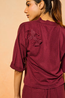 Mila V neck shorts set - Wine