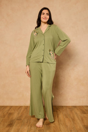 Nora Floral Embroidery PJ Set - Olive