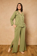 Nora Floral Embroidery PJ Set - Olive