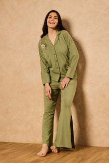 Nora Floral Embroidery PJ Set - Olive