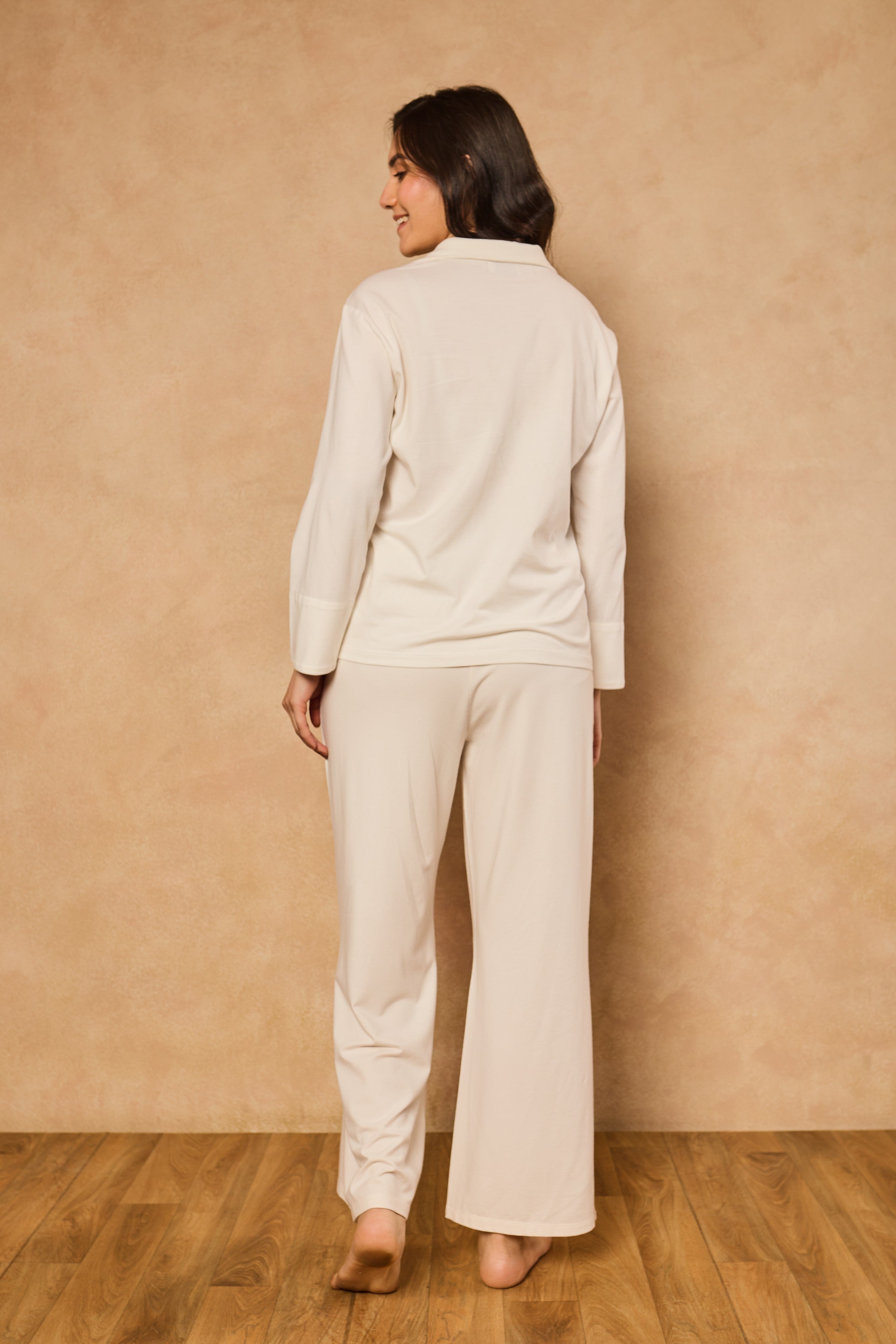 Nora Floral Embroidery PJ Set - White