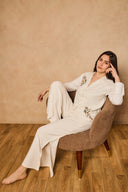 Nora Floral Embroidery PJ Set - White